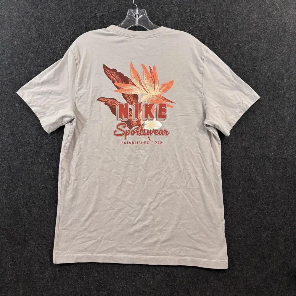 Nike Sportswear Shirt Men's Large Gray Tropical Graphic Tee HV4627-012